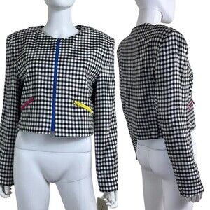Vintage Ashley Brook Women Size 10 Gingham Plaid Full Zip Blazer Cropped Jacket